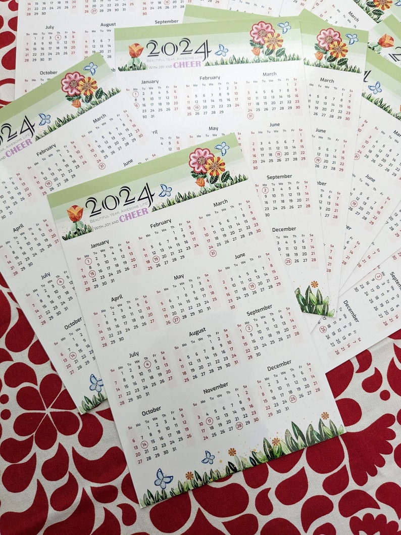 2024 Yearly Desk Calendar With US Holidays in the Back Side Etsy