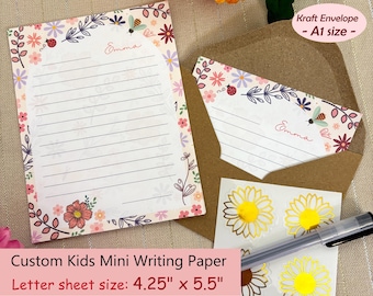Ensemble de papeterie personnalisé fleurs sauvages : papiers à lettres pour enfants 4,25 x 5,5 m