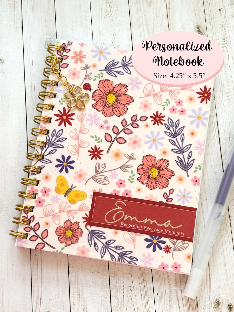 Coffret cadeau de papeterie personnalisée : carnet à motifs floraux, feuilles de papier à lettres, autocollants, marque-pages, mini-calendrier image 2