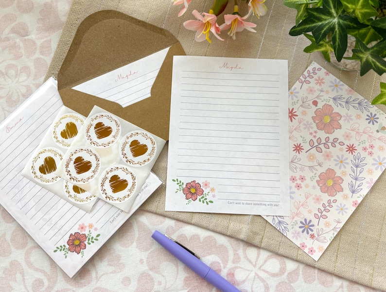 Coffret cadeau de papeterie personnalisée : carnet à motifs floraux, feuilles de papier à lettres, autocollants, marque-pages, mini-calendrier image 7