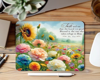 Floral Christian Mouse Pad: Bible Verse Sublimation Design (PNG)