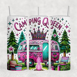 Camping Queen 20oz Tumbler Wrap: Camper Van Sublimation Design (Digital Download)