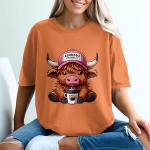 Grumpy Highland Cow PNG: Coffee Lover Sublimation Design (Digital Download