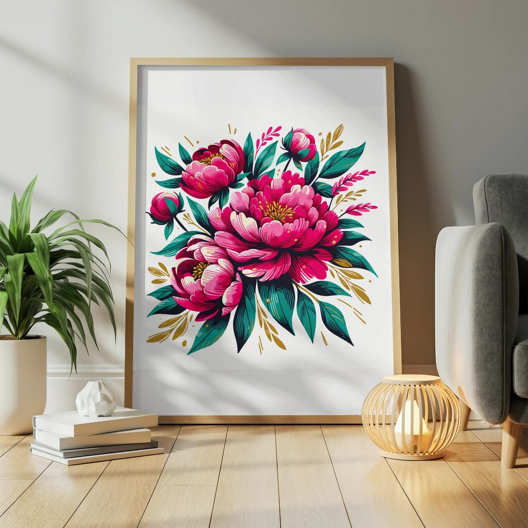 Pink Peony Print: Bold Botanical Floral Art, Digital Download - Etsy