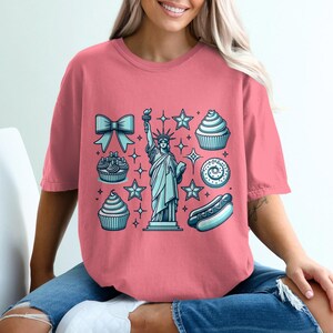 Freiheitsstatue Digitale Kunst, Bunt Bedruckbar, Cupcake Stern Illustration, Vierter Juli Design, USA Thema Grafik, Essen