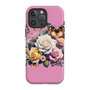 Butterfly Rose Phone Case: Elegant Floral Art, Nature-Inspired Design