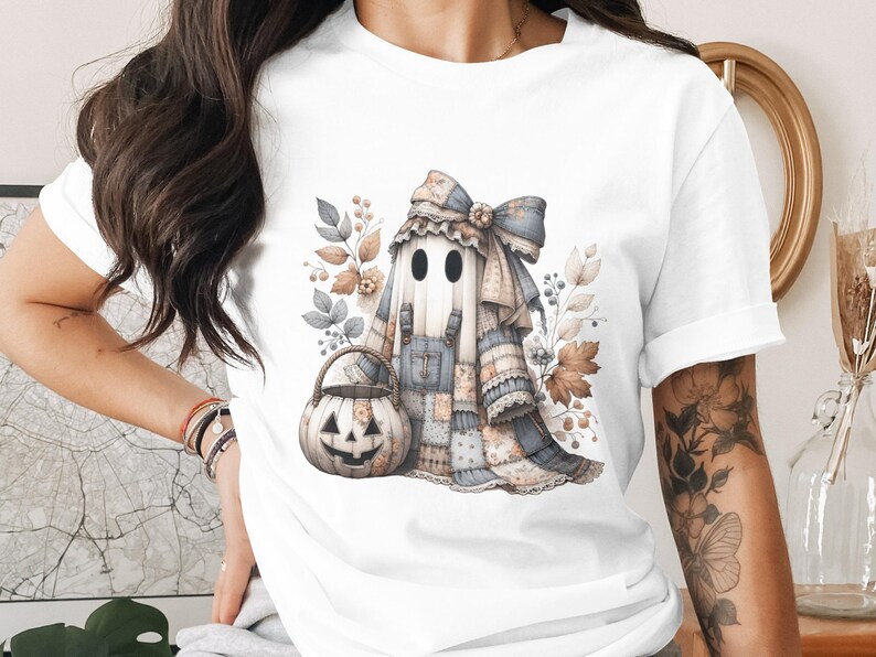 Women's Cute Autumn Mushroom House Graphic T-Shirt, Casual Fall Nature Inspired Tee, Soft Cotton, Pumpkin Illustration Top