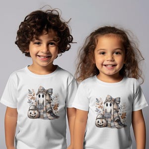 Cute Kids Halloween Ghost T-shirt, Cartoon Spooky Tee, Toddler Boys Girls Fall Apparel, Twin Outfit Idea, Casual Children's Clothing