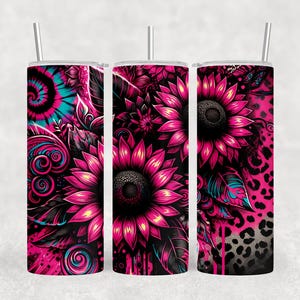Sunflower Leopard Tumbler Wrap: Floral Sublimation Design (Digital Download)