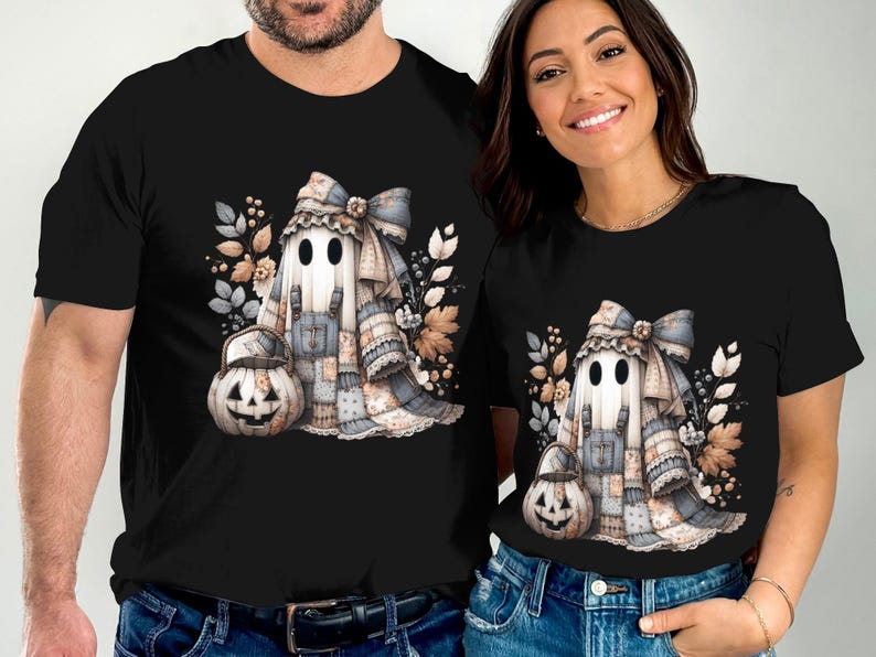 Fall Gnome Pumpkin T-Shirt, Autumn Couples Matching Tees, Thanksgiving Graphic Shirt, Casual Fall Apparel, Unisex Ghost Gnome Top