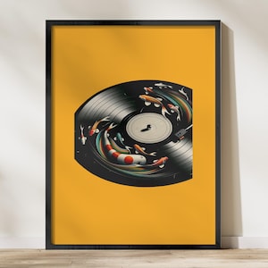 Koi Fish Vinyl Record Art Print: Zen Home Decor