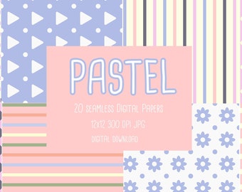 Pastel Digital Paper Bundle | 20 Seamless Cute Patterns | Pastel Backgrounds Digital Download