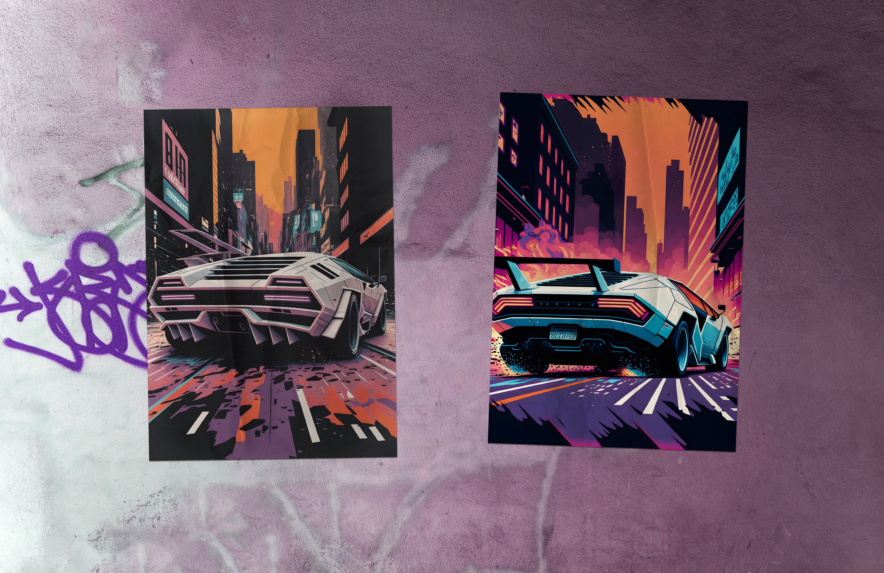 アート・デザイン・音楽 Poster Art of Cars Synthwave Retrowave 80's Sports Car Graphic