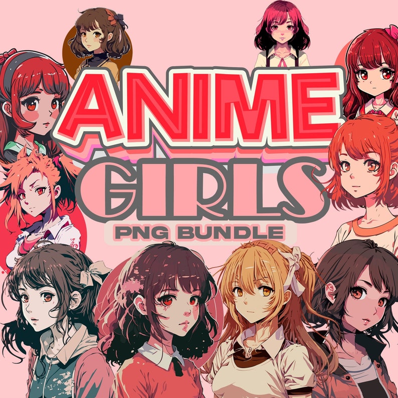 Anime Girls PNG Bundle Set Of Cute Kawaii Graphics Instant Download Anime Digital Prints image 1