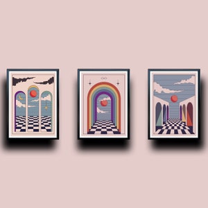 Abstract Architecture Wall Art | Set Of 3 Digital Art Prints | Surreal Poster | Boho Hippie Style Decoration Prints | Instant Download