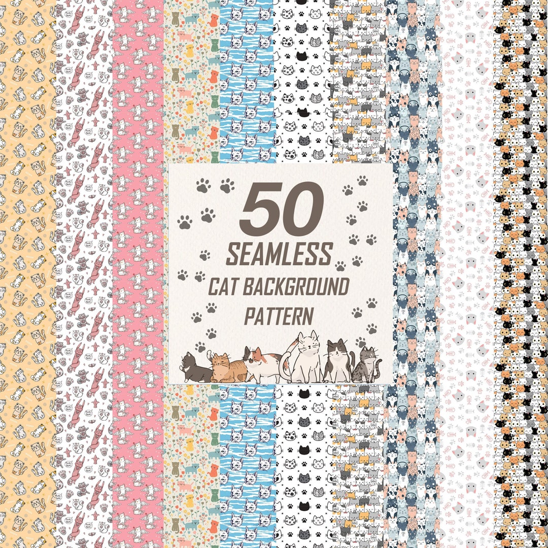 Cat Digital Papers | Set of 50 Seamless Kitty Patterns | Printable ...