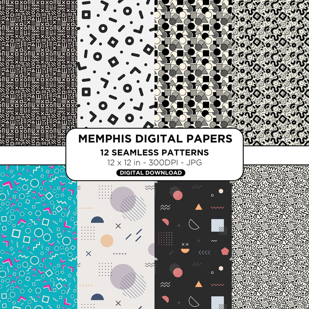 Memphis Digital Papers | 12 Retro Trendy Seamless Patterns | Printable ...