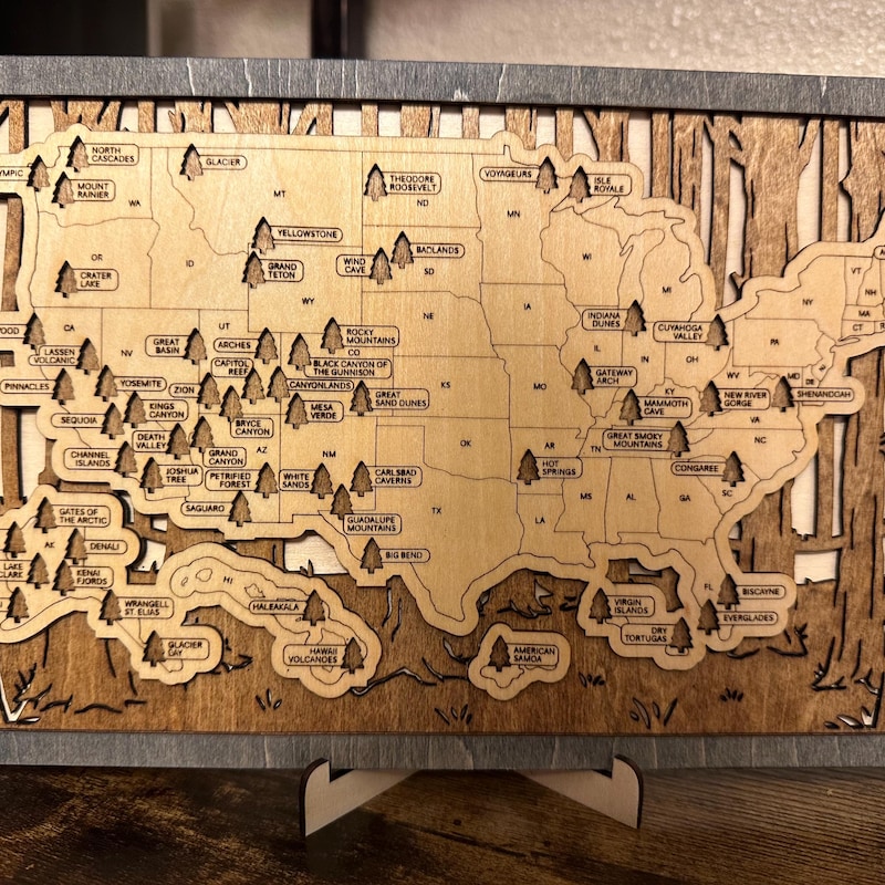 Custom US National Parks Travel Map, National Parks Marker, Personalized US Travel Map, Home Decor, Gift Travelers Hikers RG Blk 11X18