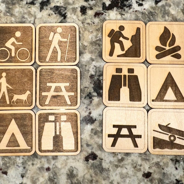 National Parks Recreation Sign, National Forest Icons, Cabin Decor, 3D Laser Cut Camping Symbol, Biking, Hiking, Boating, Picnic, Sight See