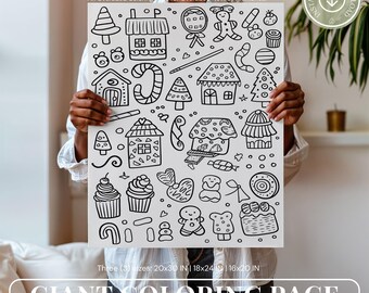 Página gigante para colorear de Navidad, póster navideño para colorear, página grande para colorear, páginas para colorear imprimibles para niños y adultos, páginas de actividades