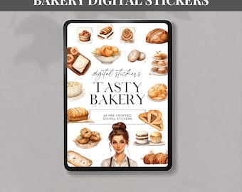 Panadería Libro de pegatinas digitales Pegatinas estéticas para planificador diario o pegatinas del planificador de cuidado personal Goodnotes Notability Pegatinas PNG precortadas