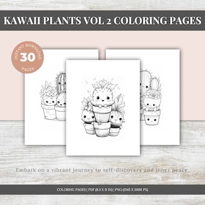 Planten kawaii kleurplaten, eenvoudig kleurboek, afdrukbare kleurplaten voor kinderen en volwassenen, direct downloaden, afdrukbaar pdf-bestand