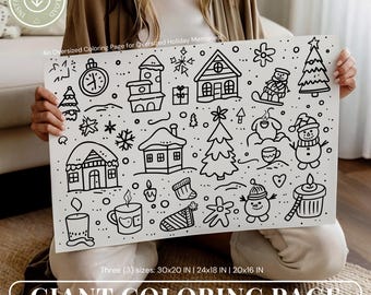 Página gigante para colorear de Navidad, póster navideño para colorear, página grande para colorear, páginas para colorear imprimibles para niños y adultos, páginas de actividades