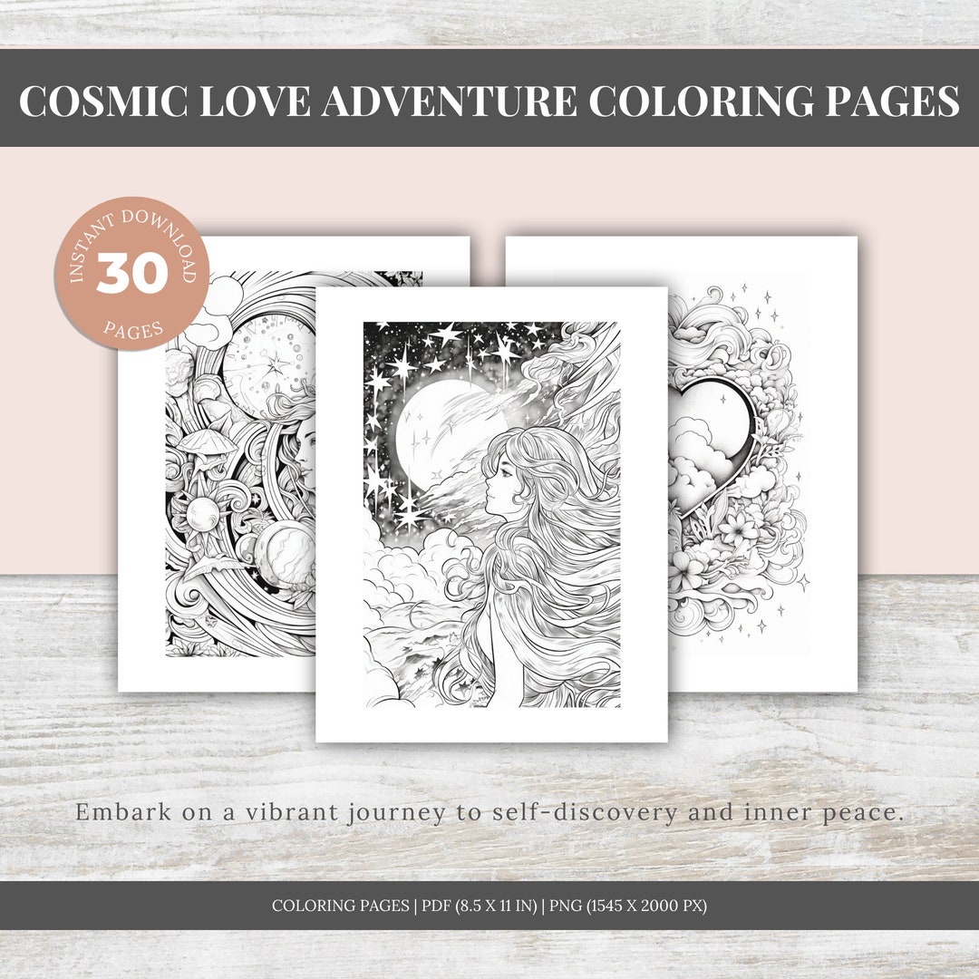 Cosmic Adventure Coloring Pages, Simple Coloring Book, Printable