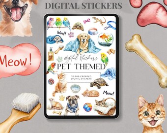 Libro de calcomanías digitales para mascotas, calcomanías estéticas para planificadores diarios o planificadores de cuidado personal, calcomanías Goodnotes Notability, calcomanías PNG precortadas