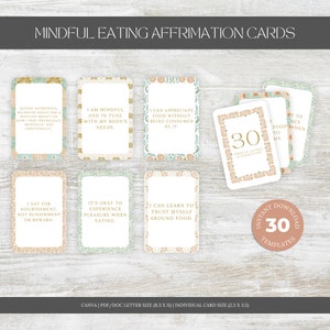 Achtsames Essen Karten Printable PDF Intuitives Essen Gesunde Ernährung Lebensmittel Bewusstes Essen Emotionale Essstörung Sofortiger download