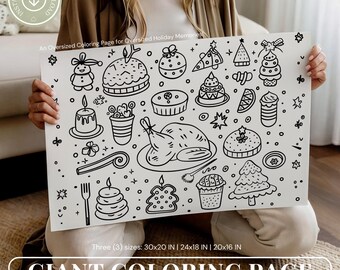 Página gigante para colorear de Navidad, póster navideño para colorear, página grande para colorear, páginas para colorear imprimibles para niños y adultos, páginas de actividades