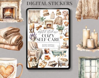 Libro de calcomanías digitales de autocuidado, calcomanías estéticas para planificador diario o calcomanías de planificador de autocuidado Goodnotes Notability PNG precortado