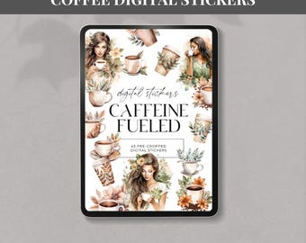 Libro de calcomanías digitales de café Calcomanías de Goodnotes para planificadores diarios o de cuidado personal Calcomanías de Goodnotes Notability Calcomanías PNG precortadas