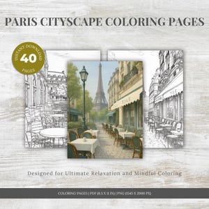 Paris Cityscape Coloring Pages Stress Relief for Adults & Kids PDF