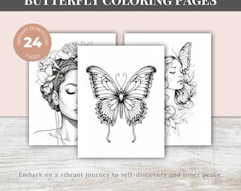 Butterfly Coloring Pages, Simple Coloring Book, Printable Coloring Pages For Kids and Adults, Instant Download, Printable PDF File