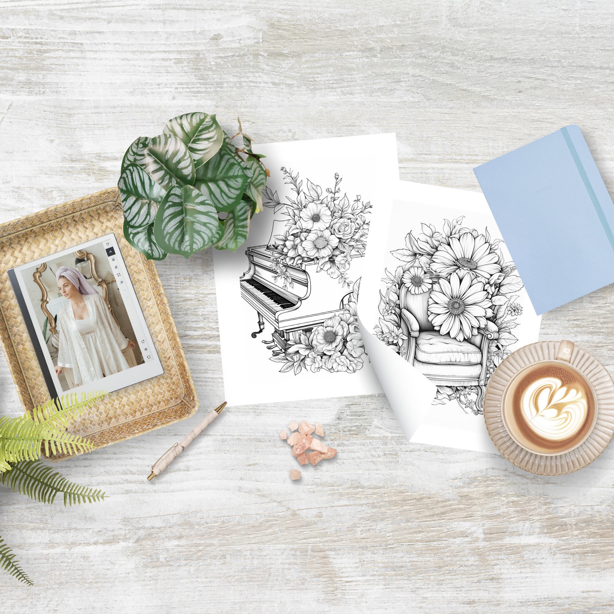 Vintage Flower Coloring Pages, Simple Coloring Book, Printable Coloring