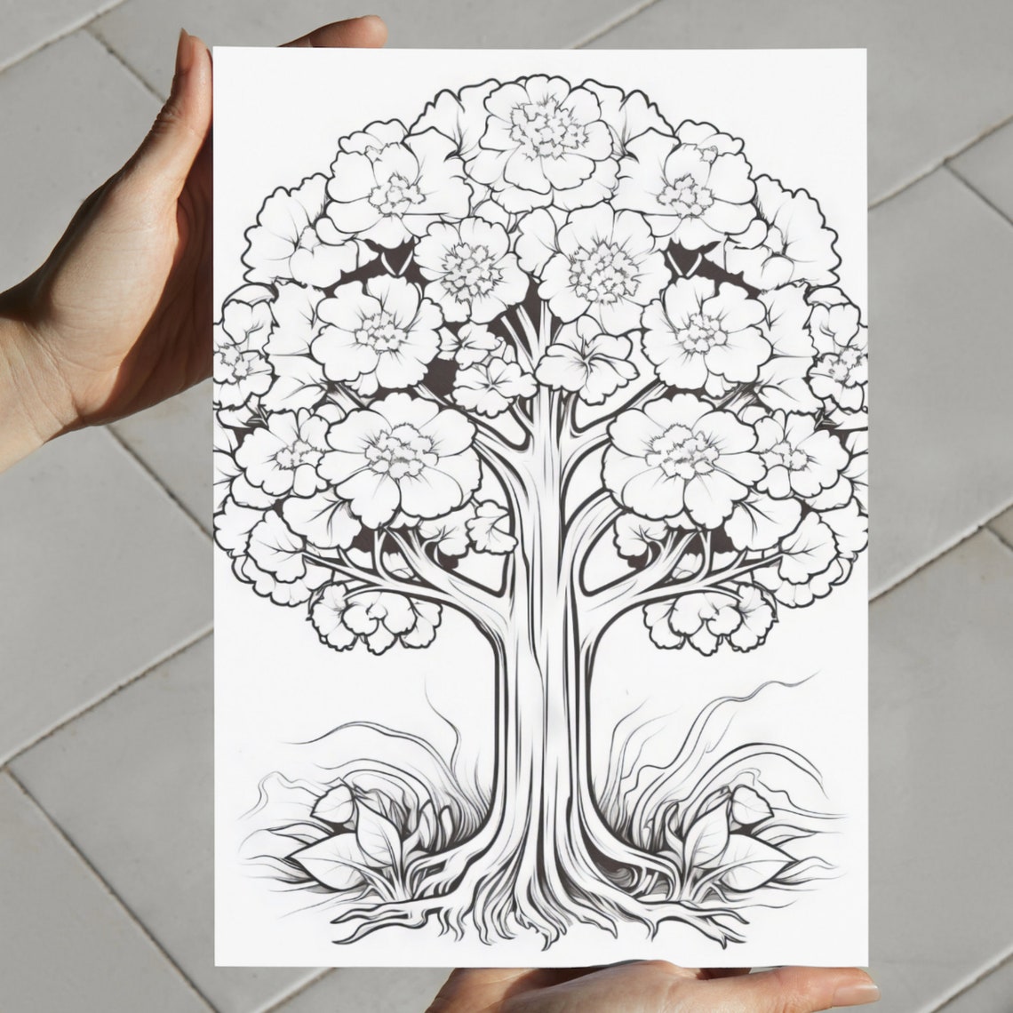 Flower Trees Coloring Pages, Simple Coloring Book, Printable Coloring ...