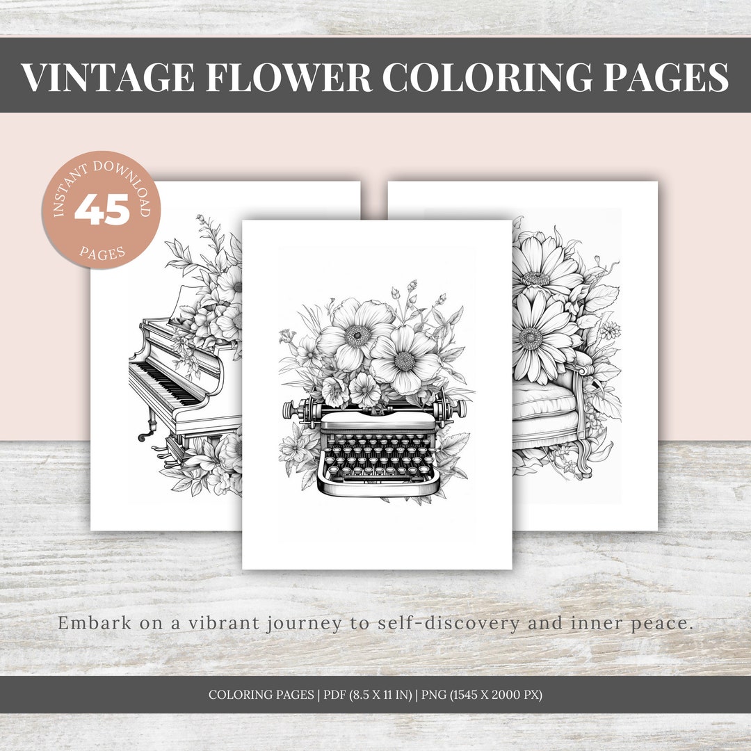 Vintage Flower Coloring Pages, Simple Coloring Book, Printable Coloring Pages for Kids and ...