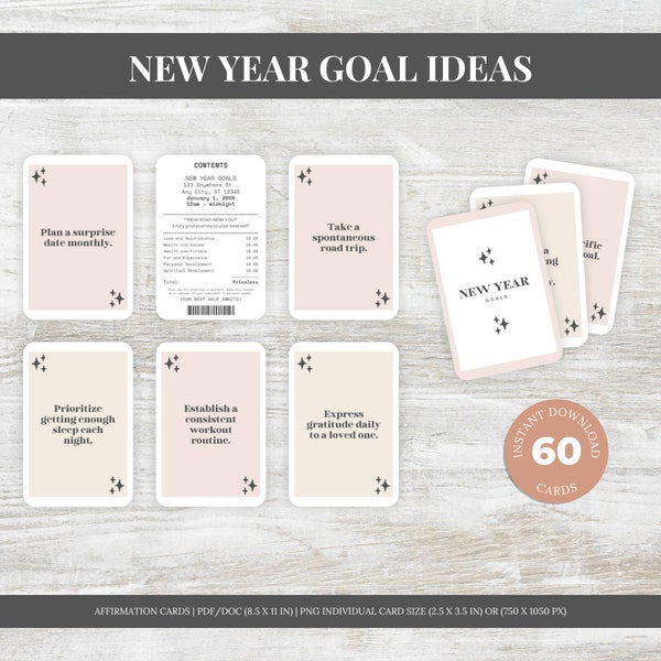 New Year Goal Ideas Printable Affirmation Card Deck for Women Vision Board Printable Cards for Law of Attraction Manifesting Kit Printable