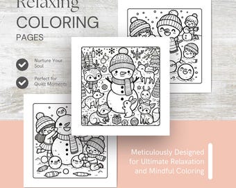 Dibujos para colorear de muñecos de nieve navideños para relajarse, libro para colorear, páginas para colorear imprimibles para niños y adultos, páginas de actividades, descarga digital