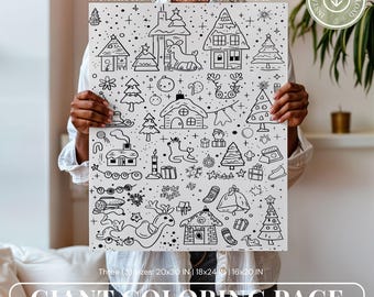 Página gigante para colorear de Navidad, póster navideño para colorear, página grande para colorear, páginas para colorear imprimibles para niños y adultos, páginas de actividades