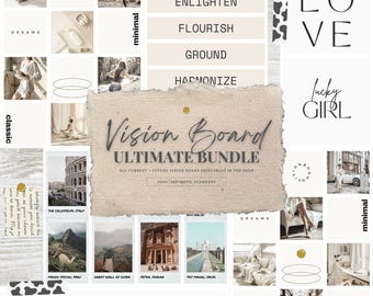 2026 Vision Board Printable BUNDLE with words, quotes, images, frames, backgrounds, icons, abundance cheques, Vision Board Wall Collage