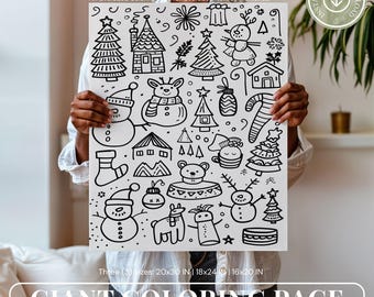 Página gigante para colorear de Navidad, póster navideño para colorear, página grande para colorear, páginas para colorear imprimibles para niños y adultos, páginas de actividades