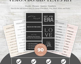 Kit de tablero de visión 2026: palabras, frases, citas y números imprimibles, afirmaciones para manifestar, tablero de estado de ánimo, manifestar, PDF imprimible