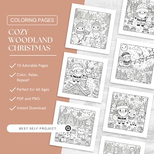 Woodland Christmas Coloring Pages for Relaxing, Coloring Book, Printable Coloring Pages For Kids and Adults, Activity Page, Digital Download