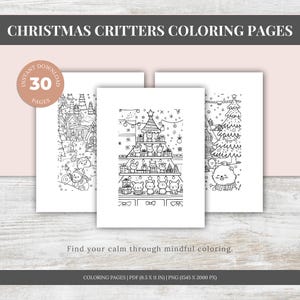 Christmas Critters Coloring Pages for Relaxing, Coloring Book, Printable Coloring Pages For Kids and Adults, Activity Page, Digital Download