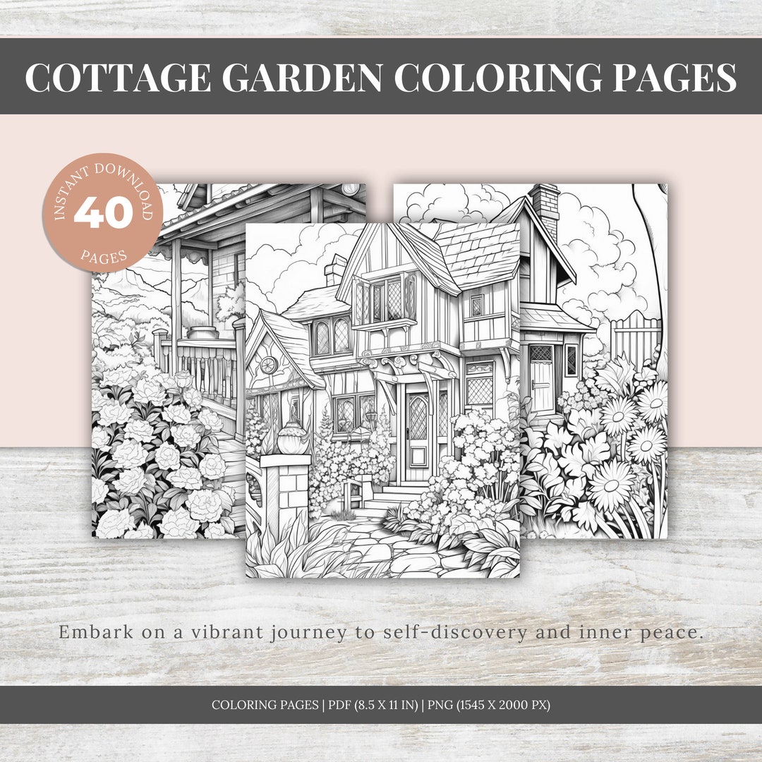 Cottage Garden Coloring Pages, Simple Coloring Book, Printable Coloring ...