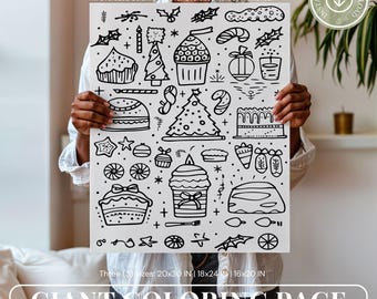 Página gigante para colorear de Navidad, póster navideño para colorear, página grande para colorear, páginas para colorear imprimibles para niños y adultos, páginas de actividades