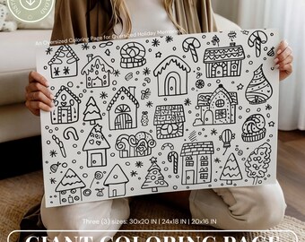 Página gigante para colorear de Navidad, póster navideño para colorear, página grande para colorear, páginas para colorear imprimibles para niños y adultos, páginas de actividades