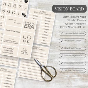 Tablero de visión 2025: palabras, frases, citas y números imprimibles, Ley de atracción, Afirmaciones para manifestar, Tablero de estado de ánimo, Kit de manifestación